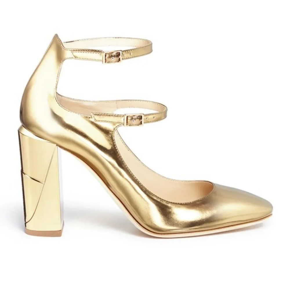 JIMMY CHOO 'marlowe' Mirror Leather Mary Jane Pumps Size 37 4 inch heel